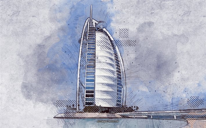 برج العرب, الجرونج الفن, دبي, الإمارات العربية المتحدة, الفنون الإبداعية, رسمت برج العرب, الرسم, برج العرب التجريد, الفن الرقمي, دبي الجرونج