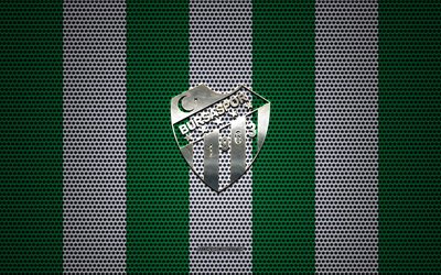 Bursaspor logo, Turkish football club, metal emblem, green white metal mesh background, TFF 1 Lig, Bursaspor, TFF First League, Bursa, Turkey, football