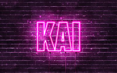 Kai, 4k, isimleri, Bayan isimleri, Kai adı, mor neon ışıkları Kai adı, Doğum g&#252;n&#252;n kutlu olsun Kai, resimli duvar kağıtları
