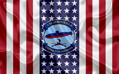 USS Springfield USS Springfield Amblemi, SSN-761, Amerikan Bayrağı, ABD Deniz Kuvvetleri, ABD, USS Springfield Rozet, ABD savaş gemisi, Amblemi