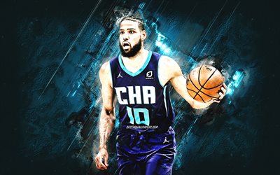 Caleb Martin, NBA, Charlotte Hornets, blue stone background, American Basketball Player, portrait, USA, basketball, Charlotte Hornets players