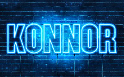 Konnor, 4k, fondos de pantalla con los nombres, el texto horizontal, Konnor nombre, Feliz Cumplea&#241;os Konnor, luces azules de ne&#243;n, imagen con Konnor nombre