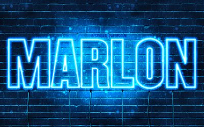 Marlon, 4k, wallpapers with names, horizontal text, Marlon name, Happy Birthday Marlon, blue neon lights, picture with Marlon name