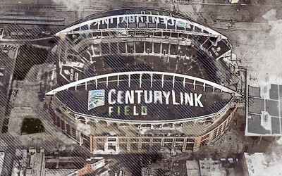 CenturyLink Field, grunge art, Seattle Seahawks, creative art, maalattu CenturyLink Field, piirustus, Seattle, Washington, CenturyLink Field abstraktio, digitaalista taidetta, Seattle Seahawks Stadion, NFL