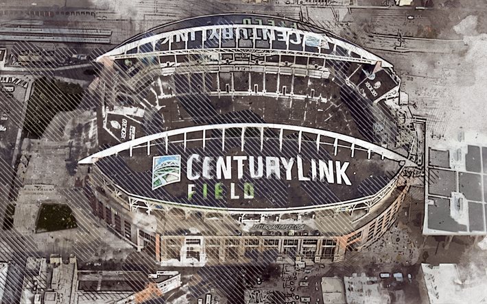 CenturyLink Field, grunge konst, Seattle Seahawks, kreativ konst, m&#229;lade CenturyLink Field, ritning, Seattle, Washington, CenturyLink Field abstraktion, digital konst, Seattle Seahawks-Stadion, NFL