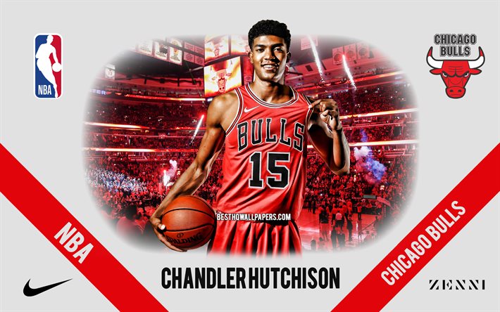 Chandler Hutchison, de los Chicago Bulls, Jugador de Baloncesto Estadounidense, la NBA, retrato, estados UNIDOS, el baloncesto, el United Center, de Chicago Bulls logotipo