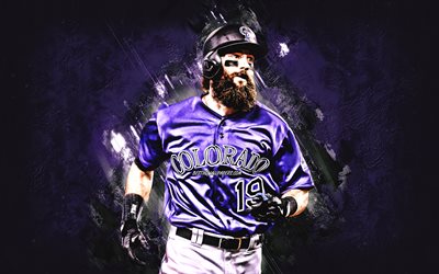 Charlie Blackmon, Colorado Rockies, MLB, amerikkalainen baseball-pelaaja, violetti kivi tausta, muotokuva, USA, baseball, Major League Baseball