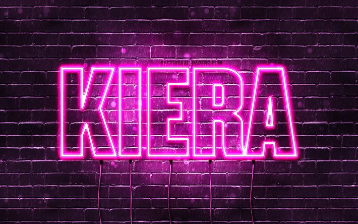 Kiera, 4k, sfondi per il desktop con i nomi, nomi di donna, Kiera nome, viola neon, buon Compleanno Kiera, immagine con nome Kiera