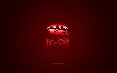 Charlotte Checkers, American hockey club, AHL, punainen logo, punainen hiilikuitu tausta, j&#228;&#228;kiekko, Charlotte, Pohjois-Carolina, USA, Charlotte Checkers logo