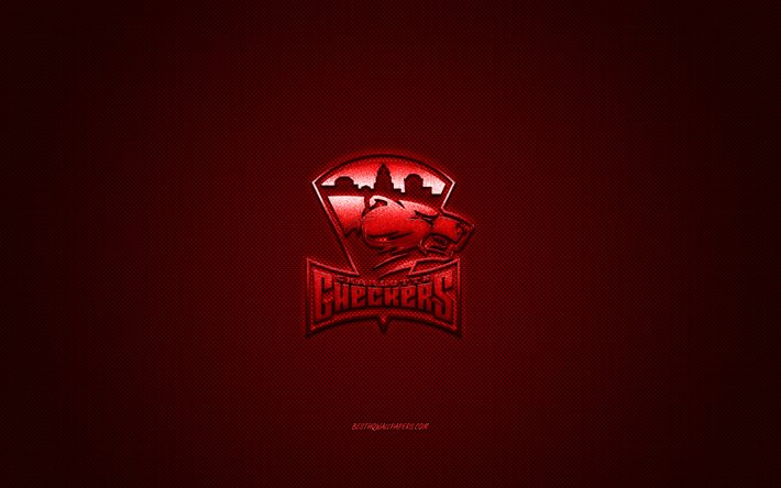 Charlotte Checkers, American hockey club, AHL, r&#246;d logo, red kolfiber bakgrund, hockey, Charlotte, North Carolina, USA, Charlotte Checkers logotyp