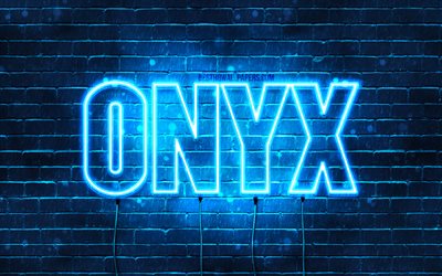 Onyx, 4k, 壁紙名, テキストの水平, Onyx名, お誕生日おめでOnyx, 青色のネオン, 写真Onyx名