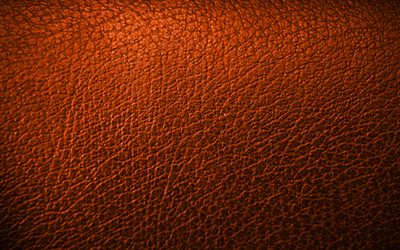 オレンジの皮革の背景, 4k, 革パターン, 皮革, オレンジの皮革の質感, オレンジ色の背景, 革の背景, マクロ, 革