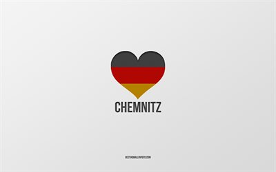 Tesisinde, Alman kentleri, gri arka plan, Almanya, Alman bayrağı kalp, sevdiğim şehirler, Aşk Tesisinde Seviyorum