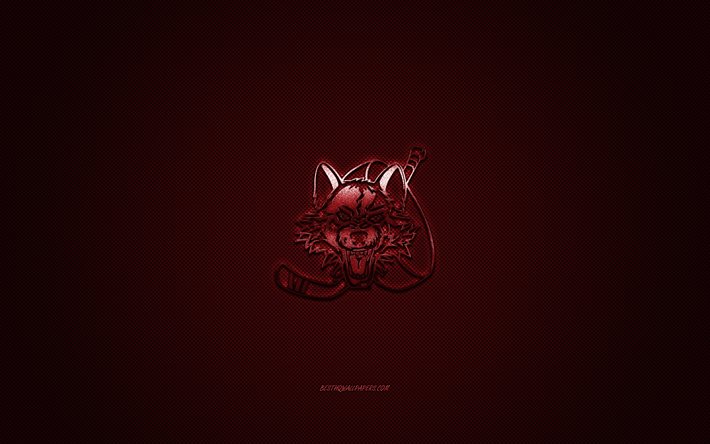 Chicago Wolves, American hockey club, AHL, viininpunainen logo, viininpunainen hiilikuitu tausta, j&#228;&#228;kiekko, Chicago, Illinois, USA, Chicago Wolves logo