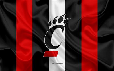 Cincinnati Bearcats, American football team, emblem, silk flag, red-black silk texture, NCAA, Cincinnati Bearcats logo, Cincinnati, Ohio, USA, American football