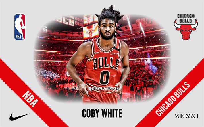 Coby White, Chicago Bulls, American Basketball Player, NBA, portrait, USA, basketball, United Center, Chicago Bulls logo