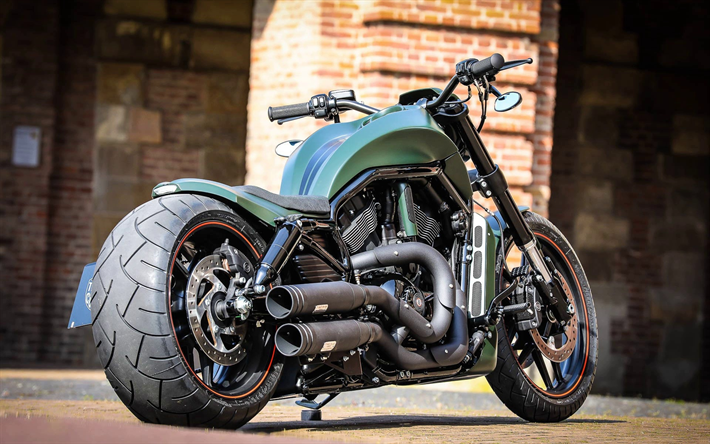 Harley-Davidson Verde Veleno, Thunderbike, VRSC, moto custom, di lusso, motocicli, Harley-Davidson