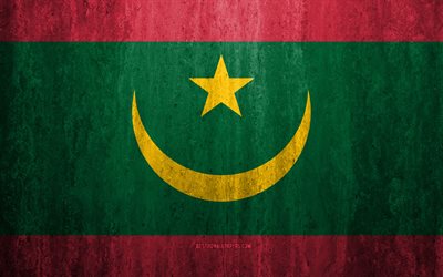 Flaggan i Mauretanien, 4k, sten bakgrund, grunge flagga, Afrika, Mauretanien flagga, grunge konst, nationella symboler, Mauretanien, sten struktur