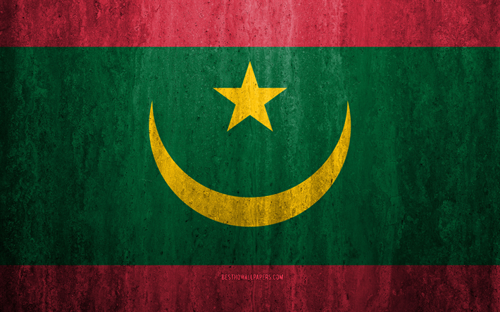 Flag of Mauritania, 4k, stone background, grunge flag, Africa, Mauritania flag, grunge art, national symbols, Mauritania, stone texture