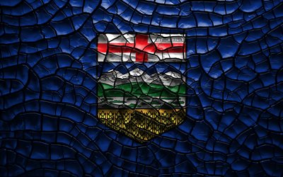 Bandiera di Alberta, 4k, province canadesi, incrinato suolo, Canada, Alberta, bandiera, 3D, arte, le Province del Canada, i distretti amministrativi, Alberta 3D, America del Nord