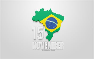 Proclamazione della Repubblica Brasiliana, 15 novembre, Brasile, Brasiliano, festa nazionale, la mappa per silhouette del Brasile mappa 3d del Brasile, arte creativa, in Brasile la festa della Repubblica