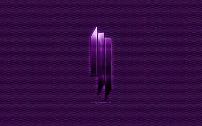 Skrillex-logo, violetti metalli-logo, violetti metalli mesh, creative art, Skrillex, tunnus, merkkej&#228;