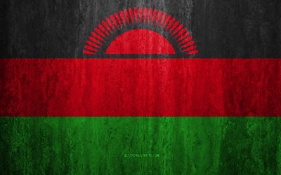Flag of Malawi, 4k, stone background, grunge flag, Africa, Malawi flag, grunge art, national symbols, Malawi, stone texture