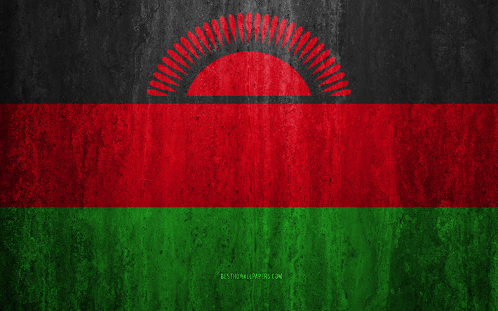 Flag of Malawi, 4k, stone background, grunge flag, Africa, Malawi flag, grunge art, national symbols, Malawi, stone texture