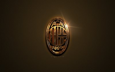 AC Milan, kultainen logo, Italian football club, kultainen tunnus, Milan, Italia, Serie, golden hiilikuitu rakenne, jalkapallo, Milan logo