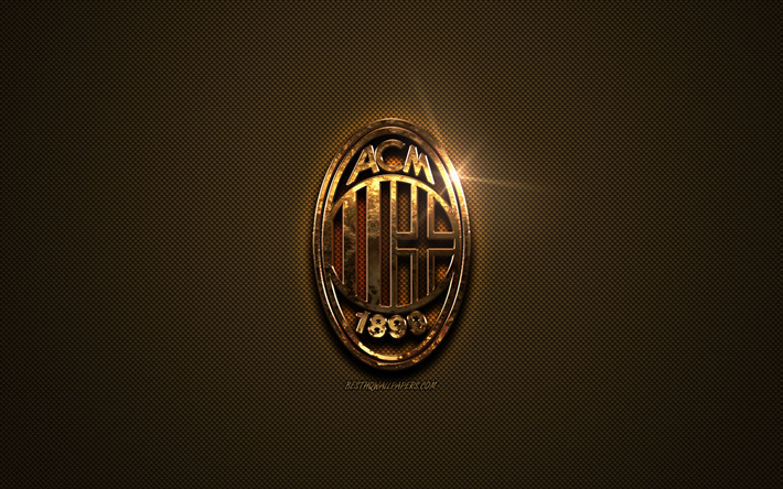 L&#39;AC Milan, logo dor&#233;, italien, club de football, embl&#232;me dor&#233;, Milan, Italie, Serie A, or en fibre de carbone texture, le football, le Milan logo