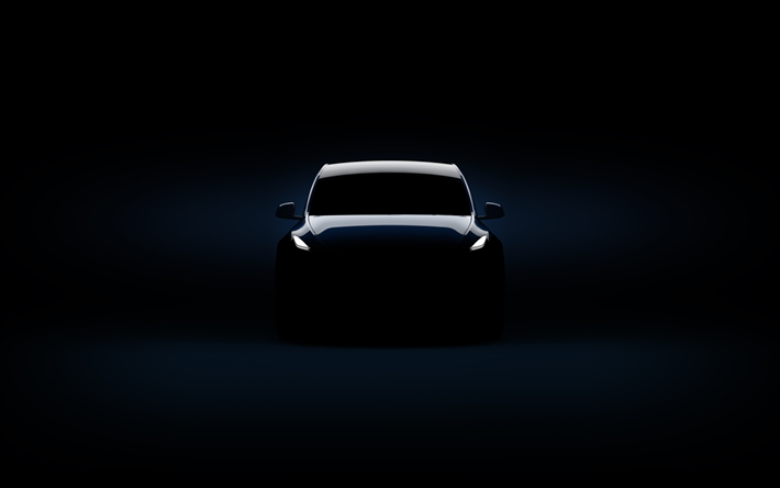 Tesla Model Y, 4k, il buio, 2019 auto, elettrico, auto, vista frontale, 2019 Tesla Model Y, auto americane, Tesla