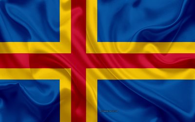 Bandeira das Ilhas Aland, 4k, seda bandeira, textura de seda, regi&#245;es da Finl&#226;ndia, Ilhas Aland, Finl&#226;ndia, Europa, Ilhas Aland bandeira