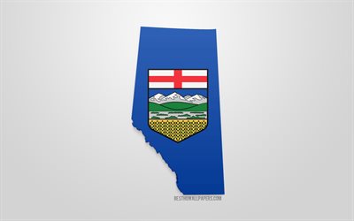 alberta map silhouette, 3d flag of alberta province of canada, 3d-art, 3d-alberta flag, kanada, nordamerika, provinz alberta, geographie, provinz alberta 3d-silhouette
