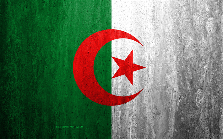 flagge von algerien, 4k, stein, hintergrund, grunge, flagge, afrika, algerien, fahne, kunst, nationale symbole, stein textur