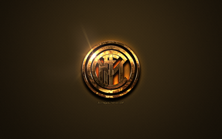 Altın karbon fiber doku, futbol, Internazionale FC Internazionale, Inter Milan, altın logo, İtalyan Futbol Kul&#252;b&#252;, altın amblem, Milan, İtalya, Serie A logo