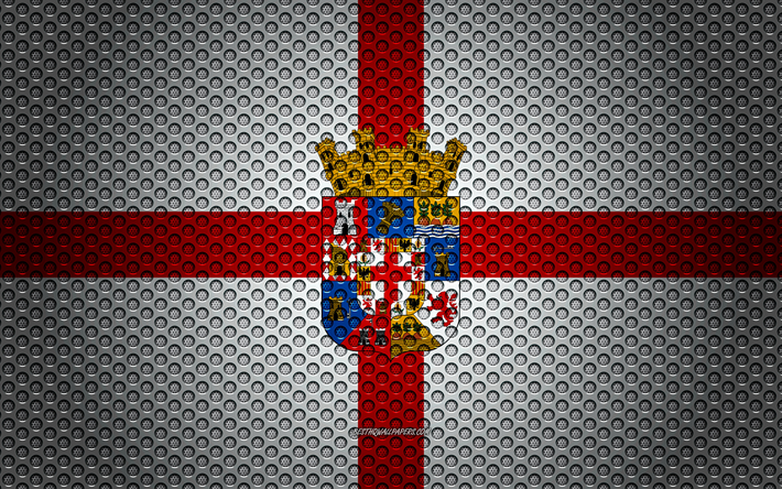 Bandeira de Almeria, 4k, arte criativa, a malha de metal textura, Almeria bandeira, s&#237;mbolo nacional, prov&#237;ncias da Espanha, Almeria, Espanha, Europa
