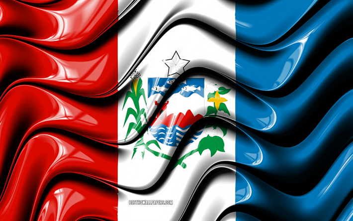 Alagoas flagga, 4k, Staterna i Brasilien, administrativa distrikt, Flagga Alagoas, 3D-konst, Delstaten Alagoas, brasilianska staterna, Alagoas 3D-flagga, Brasilien, Sydamerika