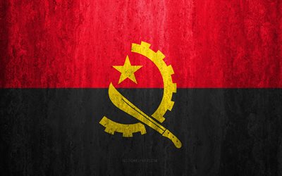 Flag of Angola, 4k, stone background, grunge flag, Africa, Angola flag, grunge art, national symbols, Angola, stone texture