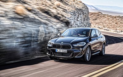 BMW X2, 2019, M35i, الرياضية المدمجة كروس, الخارجي, منظر أمامي, الأسود الجديد X2, الكروس أوفر الألمانية, BMW