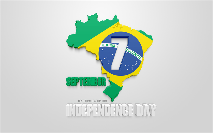 Brazil Independence Day, September 7, Brazilian national holiday, 3d map of Brazil, Brazil map silhouette, Brazil