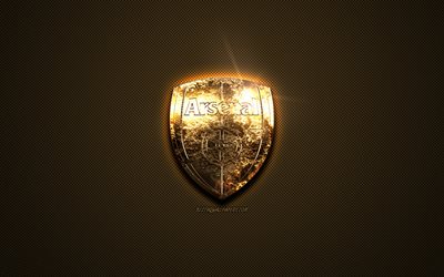 Arsenal FC, golden logo, English football club, golden emblem, London, England, Premier League, golden carbon fiber texture, football, Arsenal logo