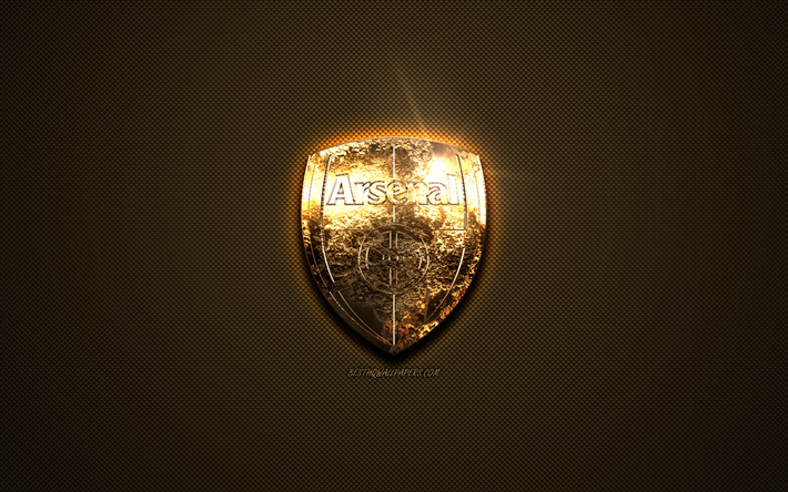 O Arsenal FC, ouro logotipo, Clube de futebol ingl&#234;s, emblema de ouro, Londres, Inglaterra, Premier League, ouro textura de fibra de carbono, futebol, Logotipo do Arsenal