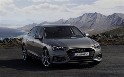 Audi A4, 2019, exterior, front view, gray sedan, new gray A4, german cars, Audi