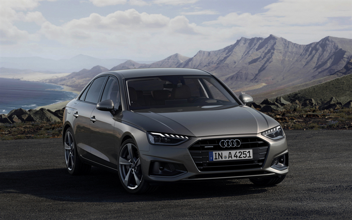 Audi A4, 2019, exterior, vista de frente, gris sed&#225;n, el nuevo A4 gris, los coches alemanes, el Audi