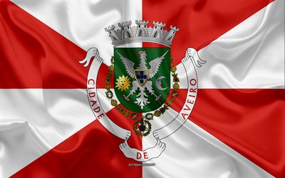 Portekiz Aveiro B&#246;lgesinin bayrağı, 4k, ipek bayrak, ipek doku, Aveiro District, Portekiz, Aveiro B&#246;lge bayrağı, b&#246;lge