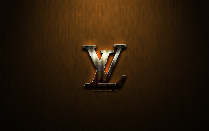 Louis Vuitton glitter logo, yaratıcı, internet tarayıcı, Bronz metal arka plan, Louis Vuitton logo, marka Louis Vuitton