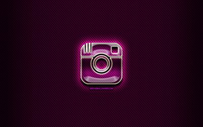 Instagram verre logo, fond mauve, illustrations, marques, Instagram logo, cr&#233;atif, Instagram