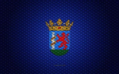 Bandeira de Badajoz, 4k, arte criativa, a malha de metal textura, Badajoz bandeira, s&#237;mbolo nacional, prov&#237;ncias da Espanha, Badajoz, Espanha, Europa