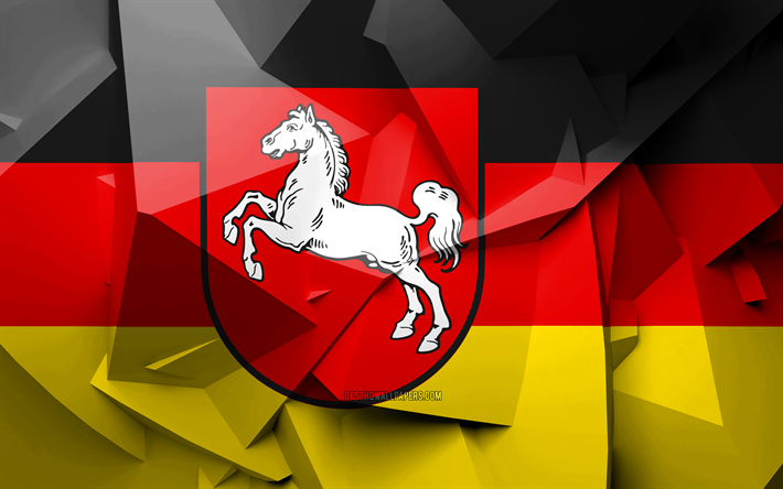 4k, la Bandera del estado de Baja Sajonia, el arte geom&#233;trico, los Estados de Alemania, Baja Sajonia bandera, creativo, alemania, Baja Sajonia, distritos administrativos, Baja Sajonia 3D de la bandera, Alemania