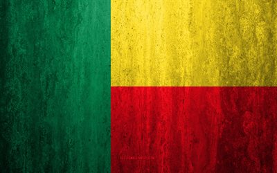 Flaggan i Benin, 4k, sten bakgrund, grunge flagga, Afrika, Benins flagga, grunge konst, nationella symboler, F&#246;r mig, sten struktur